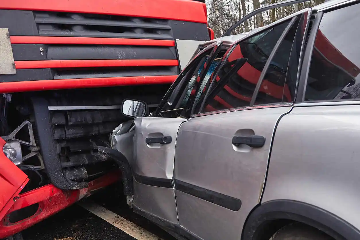 Truck and car accident by collide