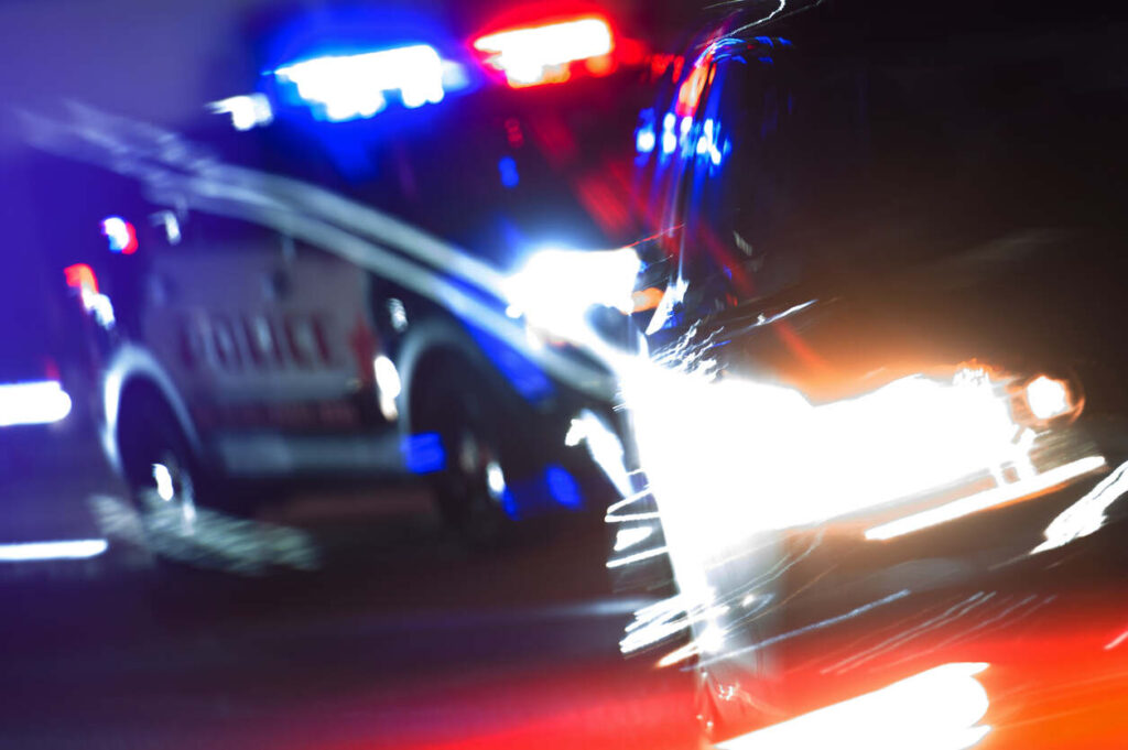 Wrong-Way Crash on I-40 , police car arrives